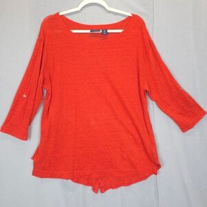 Katharine Wayatt  Linen Top Women XL Roll Tab Sleeve Button Detail Burnt Orange